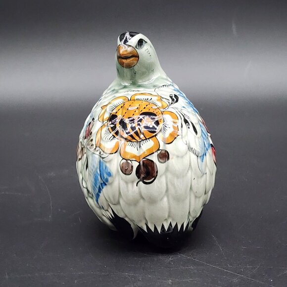 Signed Mexican Ceramic Glazed Bird Figure Floral Sitting Facing Back VTG 5" - Picture 3 of 9